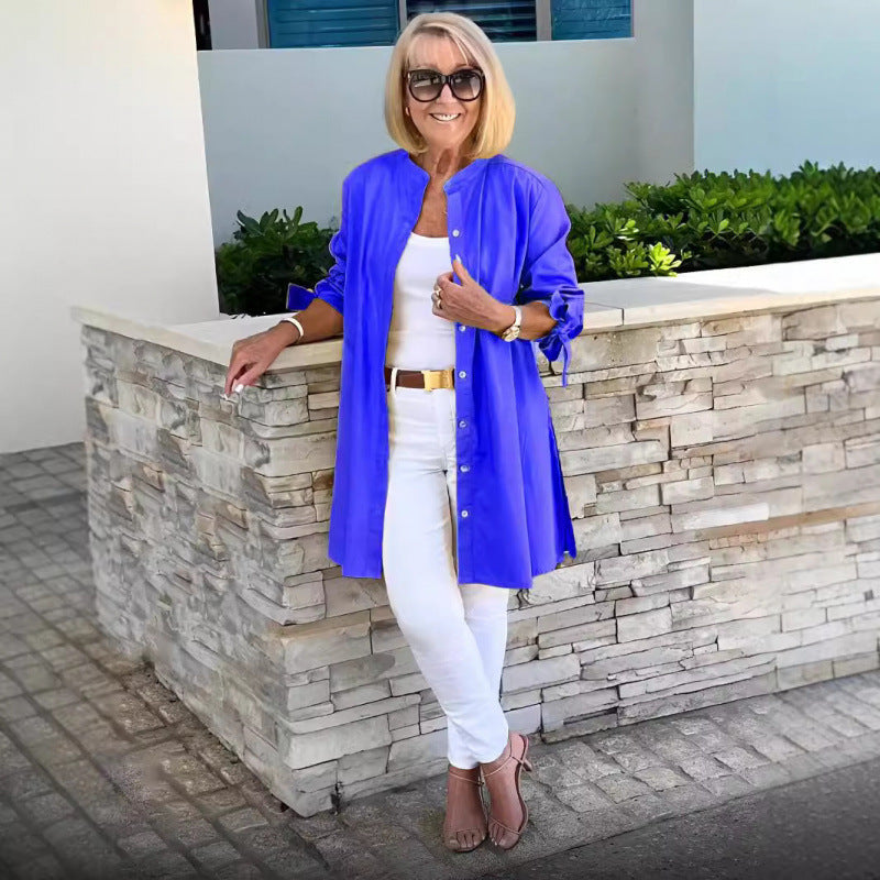 Damen luftiger Longblazer mit elastischen Ärmeln Drune
