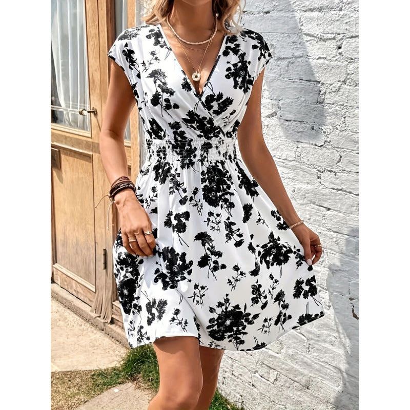 Damen Wickelkleid mit floralem Muster und elastischer Taille Drune
