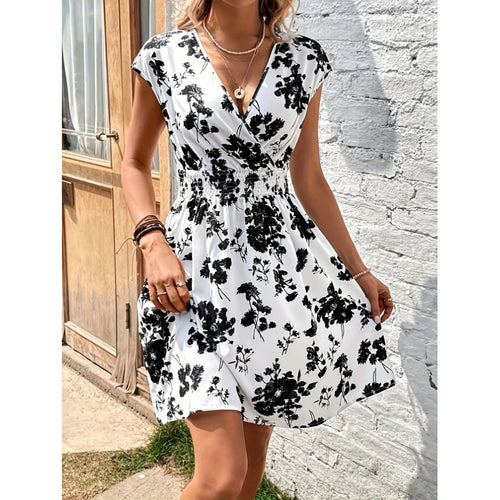 Damen Wickelkleid mit floralem Muster und elastischer Taille Drune