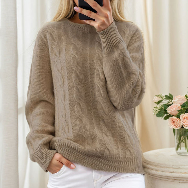 Damen nan kuscheliger Zopfstrickpullover mit Rundhalsausschnitt Drune