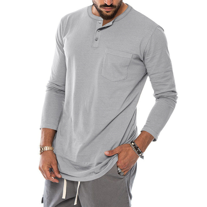 Herren Langarm-Henley-Shirt mit modischem Knopfverschluss und praktischer Brusttasche Drune