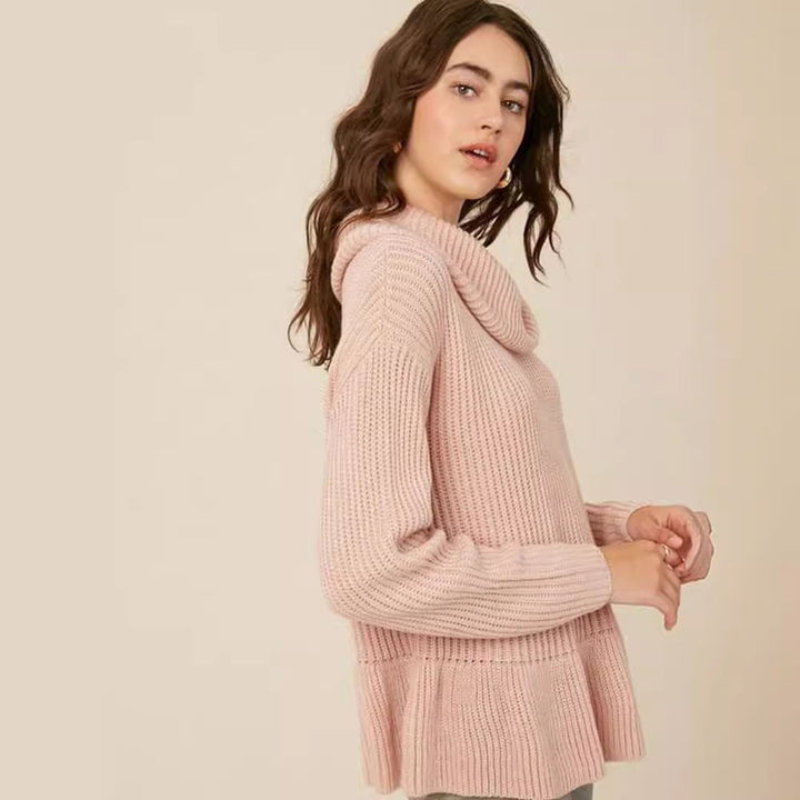 Damen Gemütlicher Strickpullover mit weitem Kragen und voluminösem Saum Drune
