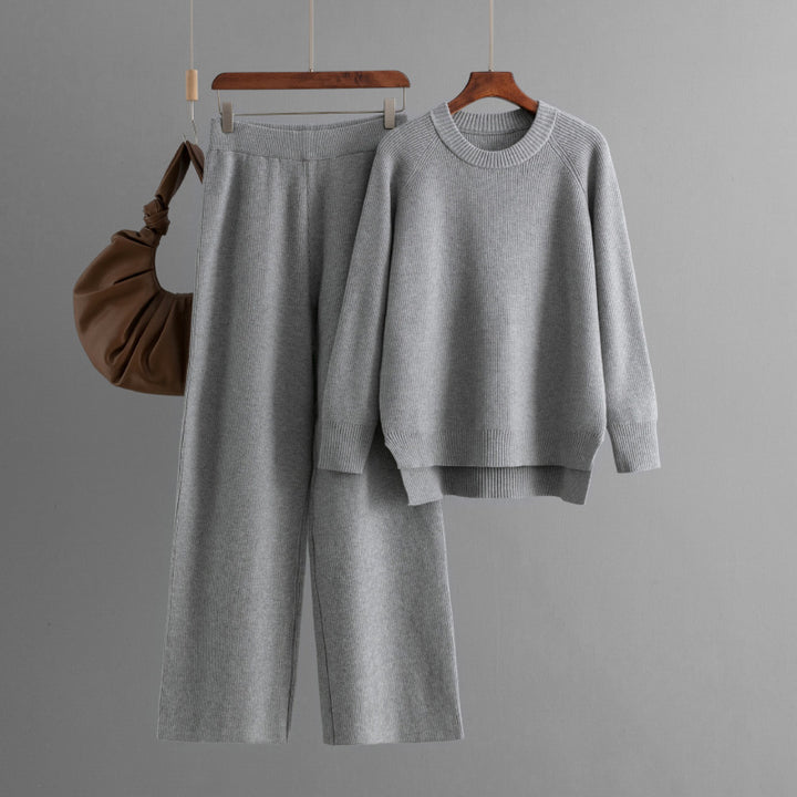 Damen lässiges Strick-Lounge-Set mit weitem Oberteil und bequemen Hosen Drune