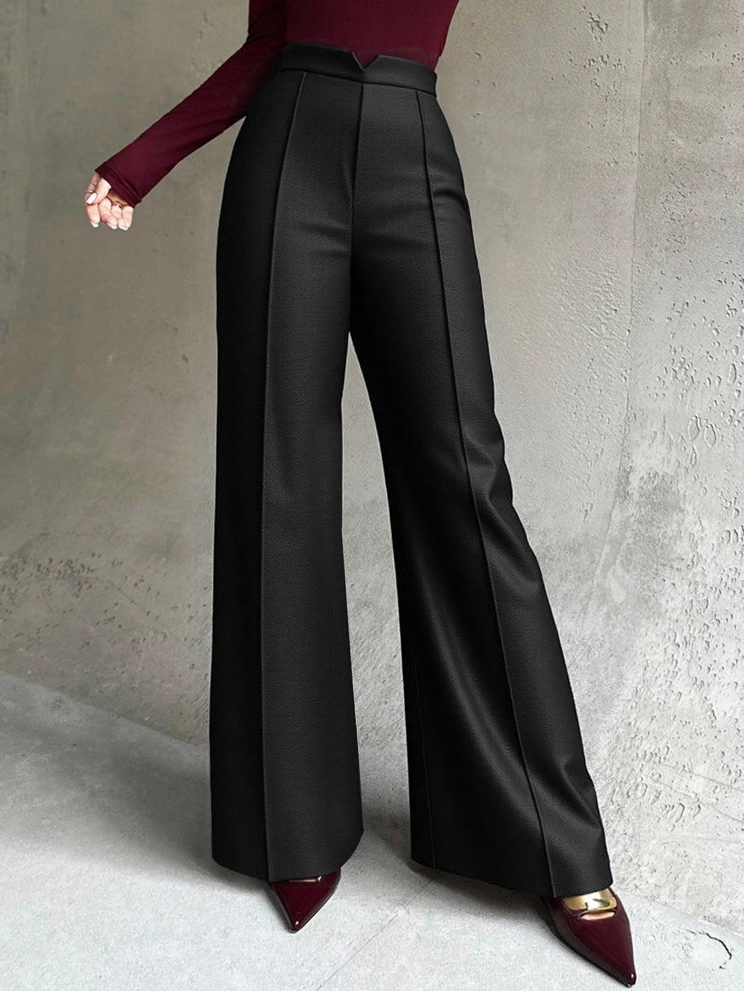 Damen Hochtaillierte Palazzo-Hose mit eleganten Falten Drune