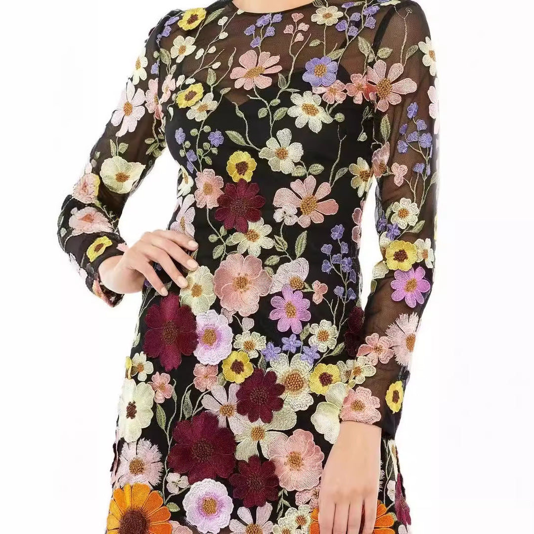 Damen Gesticktes Blumenkleid Drune