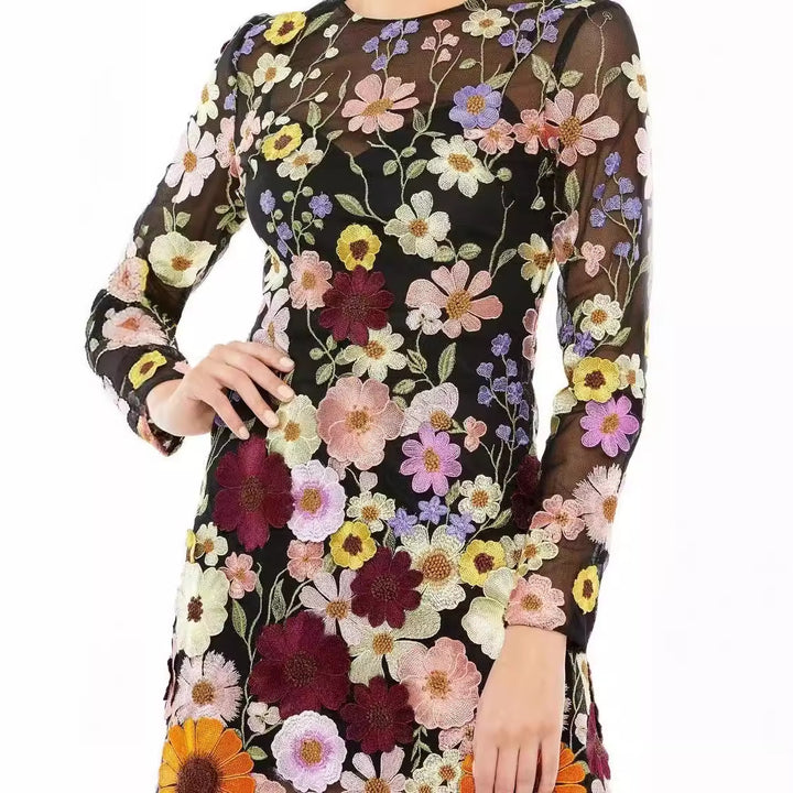 Damen Gesticktes Blumenkleid Drune