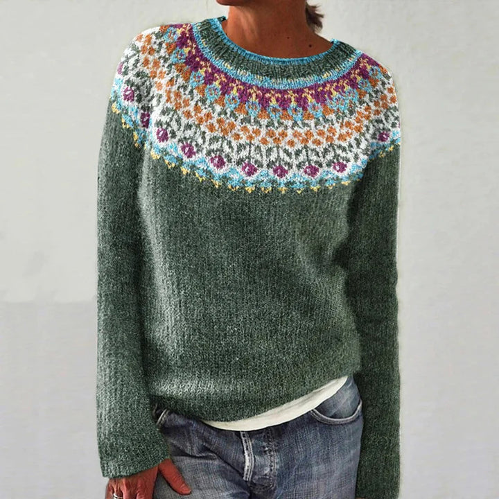 Damen gemütlicher Pullover mit floralem Jacquard und weitem Schnitt Drune