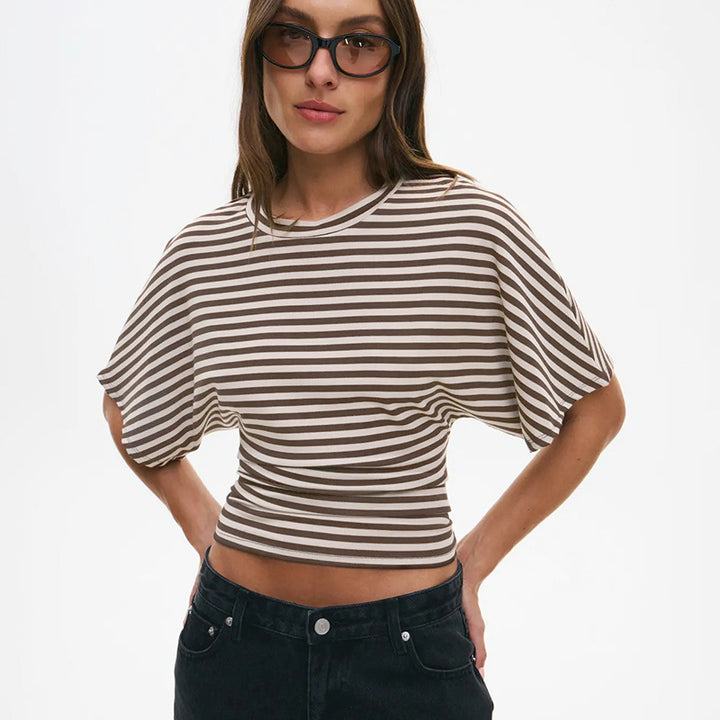 Damen modernes Kurzarm-Top mit lässigem Streifenmuster und elegantem Schnitt Drune