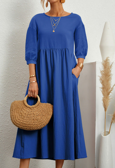 Damen Maxikleid mit eleganter Taillierung und voluminösen Ärmeln Drune