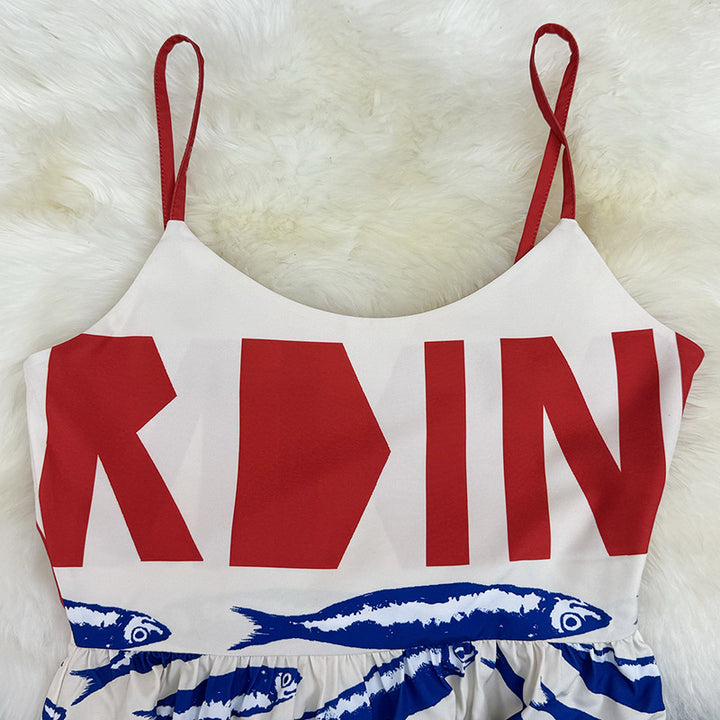 Damen Midi-Kleid mit auffälligem Grafikdruck und schwingendem Rock Drune