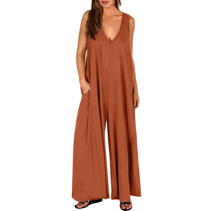 Damen Eleganter, weiter Jumpsuit mit tiefem V-Ausschnitt und praktischen Taschen Drune