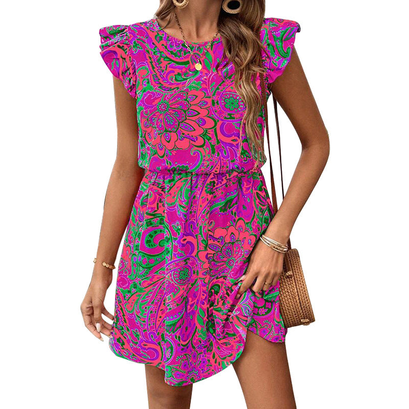 Damen Minikleid mit Rüschendetails und floralen Mustern Drune