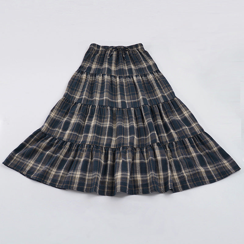 Damen Langer, karierter Maxi-Rock im Lagenlook Drune