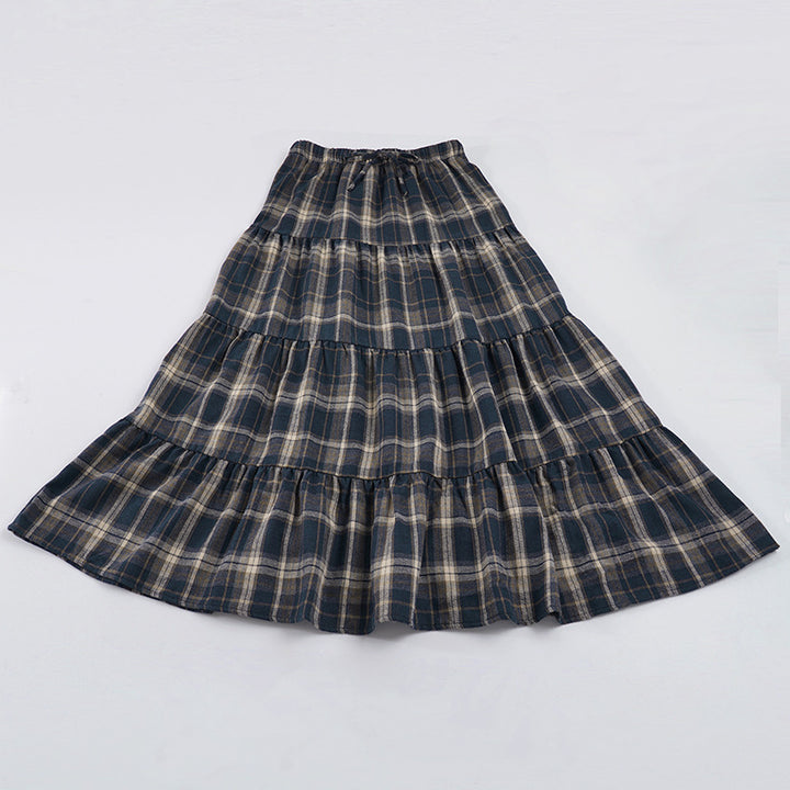 Damen Langer, karierter Maxi-Rock im Lagenlook Drune