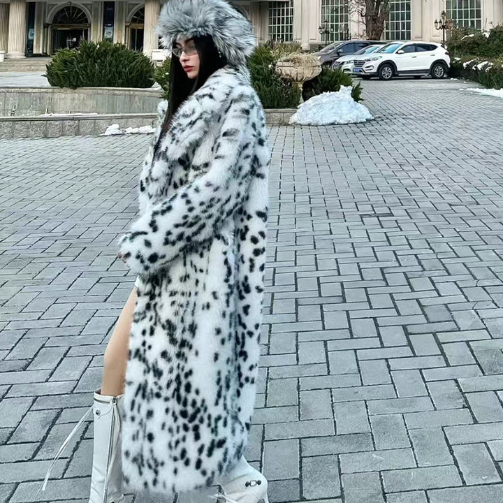 Damen Eleganter Kunstpelz-Mantel mit Punkte-Design Drune