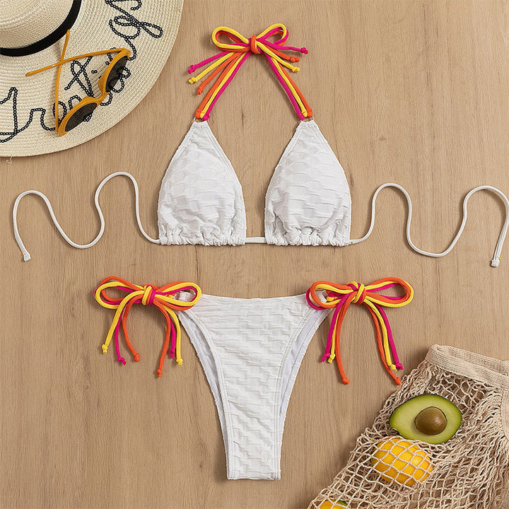 Damen Triangel-Bikini-Set mit farbenfrohen Schnürbändern Drune