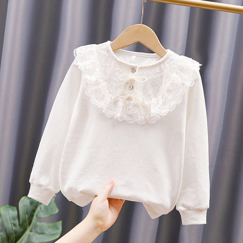 Mädchen Sweatshirt mit romantischem Spitzenkragen Drune