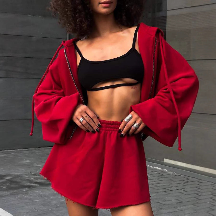 Damen lässiges Set aus cropped Oberteil und Shorts Drune