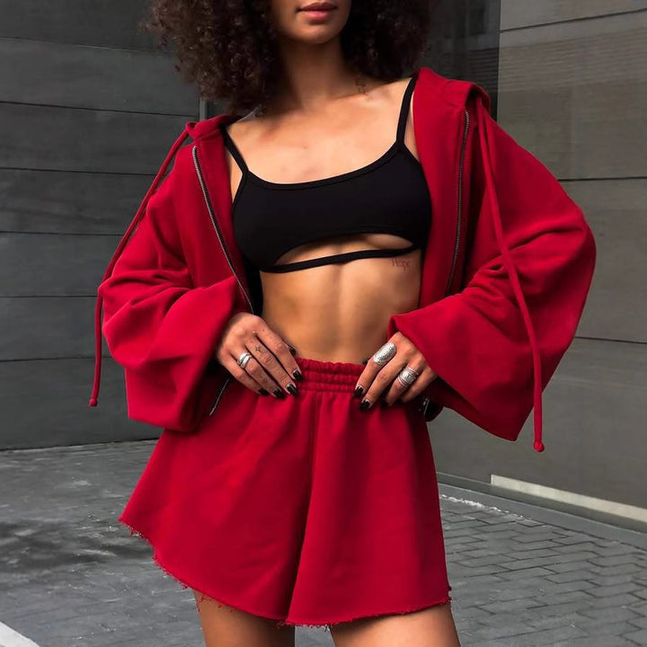 Damen lässiges Set aus cropped Oberteil und Shorts Drune