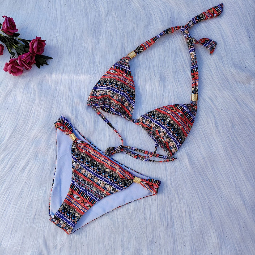 Damen Triangel-Bikini mit verspieltem Ethno-Muster Drune