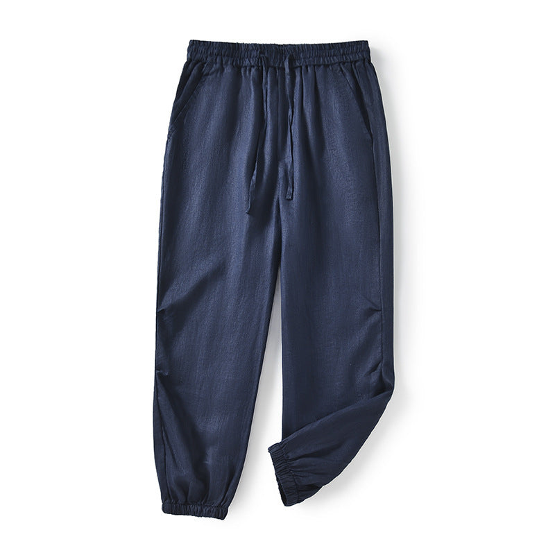 Damen lässige Leinenhose mit elastischem Bund und seitlichen Taschen Drune