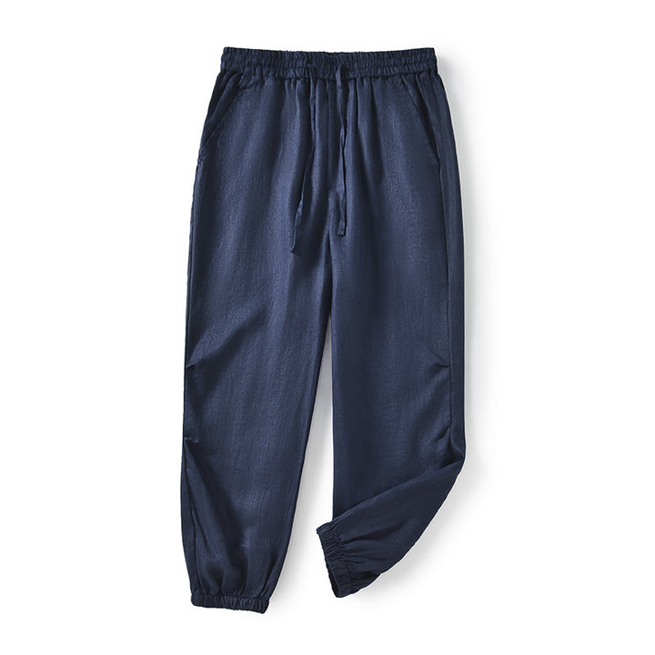 Damen lässige Leinenhose mit elastischem Bund und seitlichen Taschen Drune