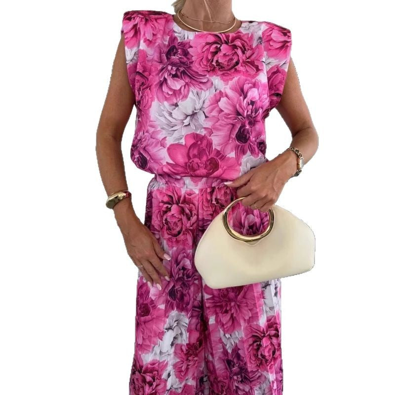 Damen Jumpsuit mit floralem Design und Schulterpolstern Drune