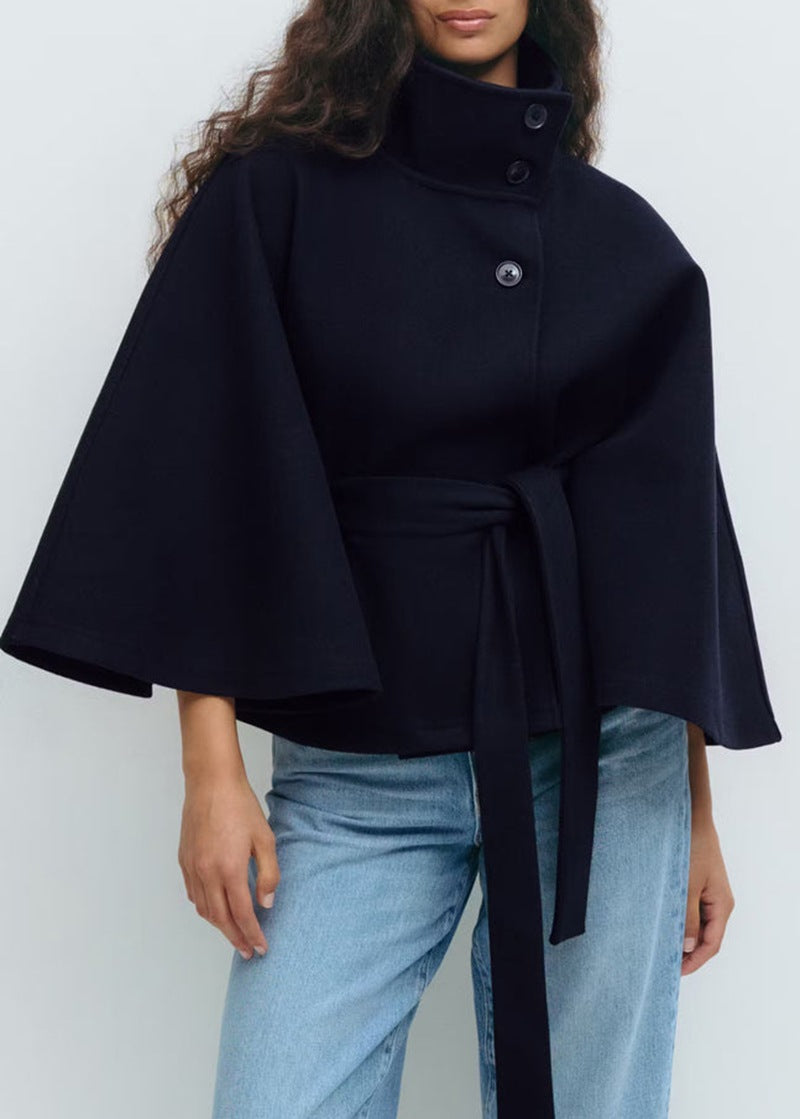 Damen Eleganter und bequemer Kapuzenmantel mit Gürtel und weiten Ärmeln Drune