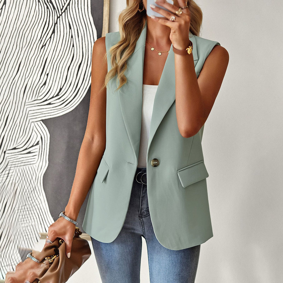 Damen lässiger Blazer ohne Ärmel mit tailliertem Schnitt und eleganten Taschen Drune