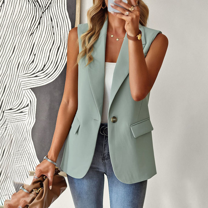 Damen lässiger Blazer ohne Ärmel mit tailliertem Schnitt und eleganten Taschen Drune