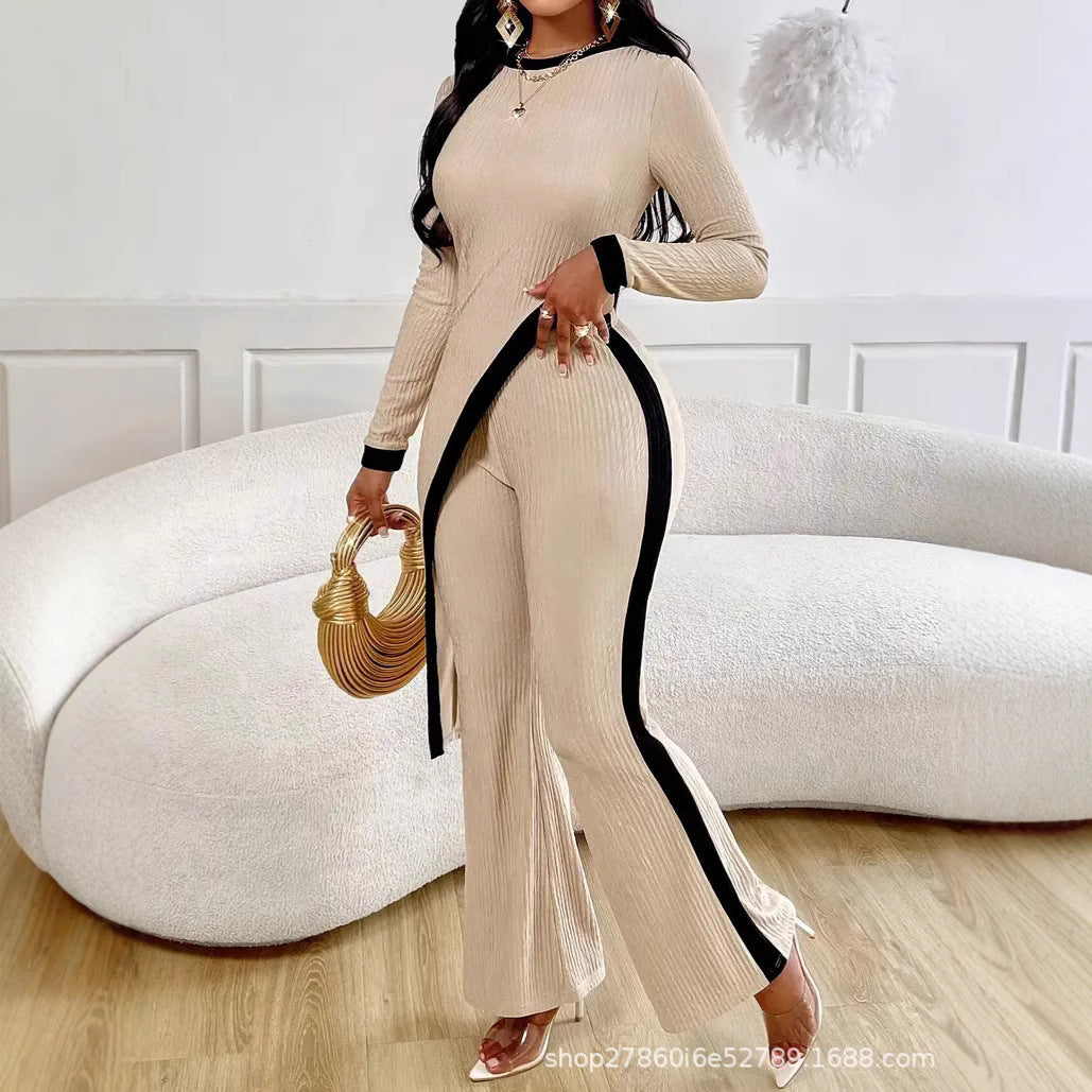 Damen Stilvoller Jumpsuit mit asymmetrischem Design und kontrastierenden Paspeln Drune