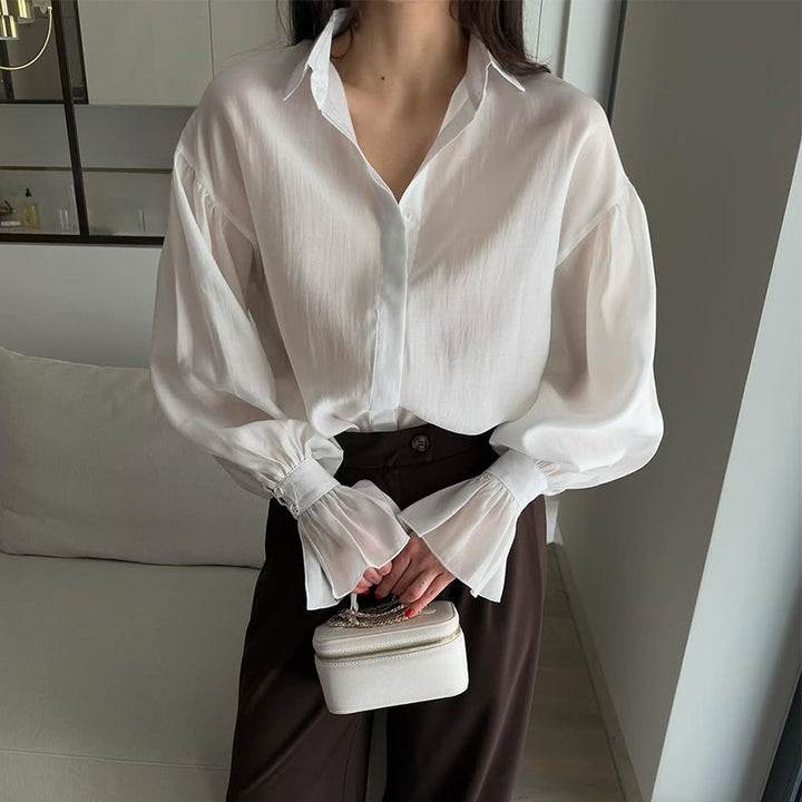 Damen elegante Bluse mit voluminösen Ärmeln Drune