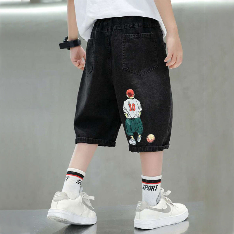 Jungen lässige Denim-Shorts mit kreativem Grafikdruck Drune