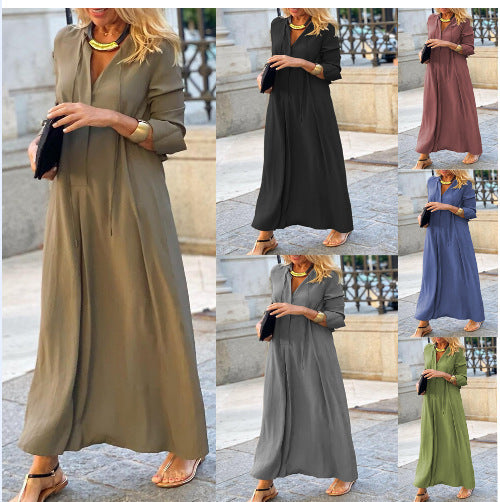 Damen Luftiges Maxikleid mit eleganter Knopfdetail Drune