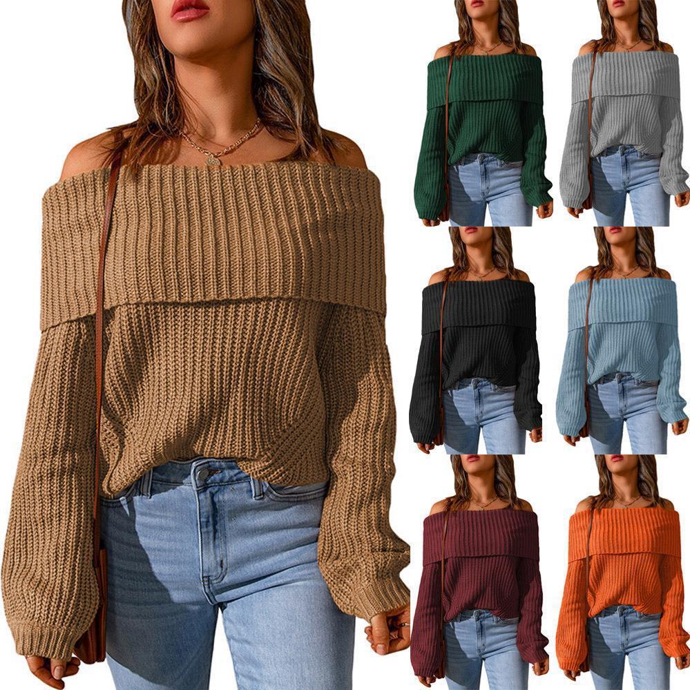 Damen Off-Shoulder Strickpullover mit weitem Schnitt Drune