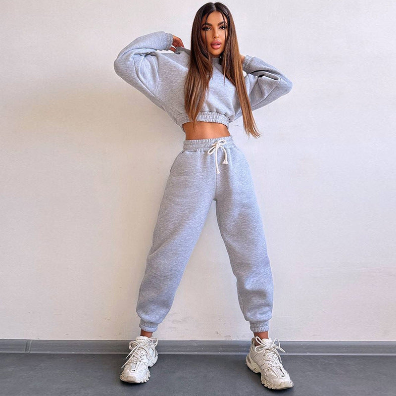 Damen modisches und lässiges cropped Sweatshirt und Jogginghose Set Drune