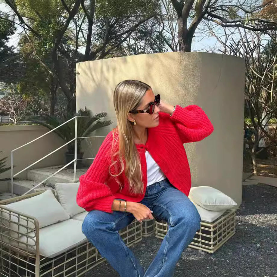 Damen lässiger Strickcardigan mit Knopfverschluss und weitem Schnitt Drune