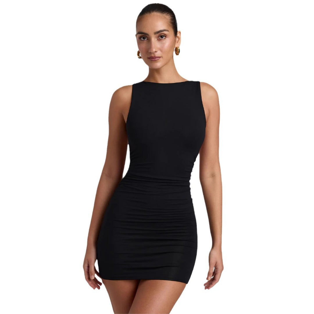 Damen figurbetontes Mikrokleid mit breiten Trägern und Komfortstretch Drune