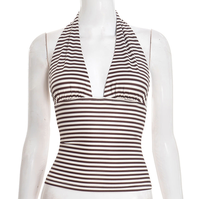 Damen Wickel-Bikinioberteil mit raffiniertem Halter-Design und gestreiftem Muster Drune