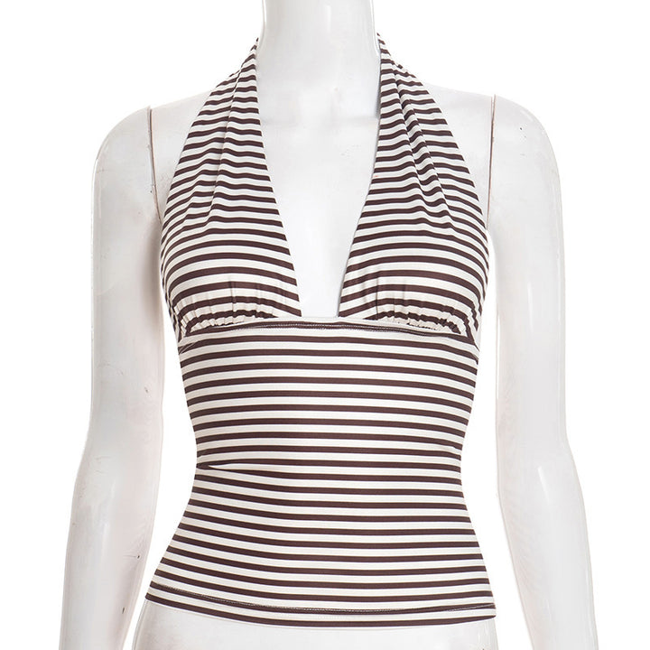 Damen Wickel-Bikinioberteil mit raffiniertem Halter-Design und gestreiftem Muster Drune