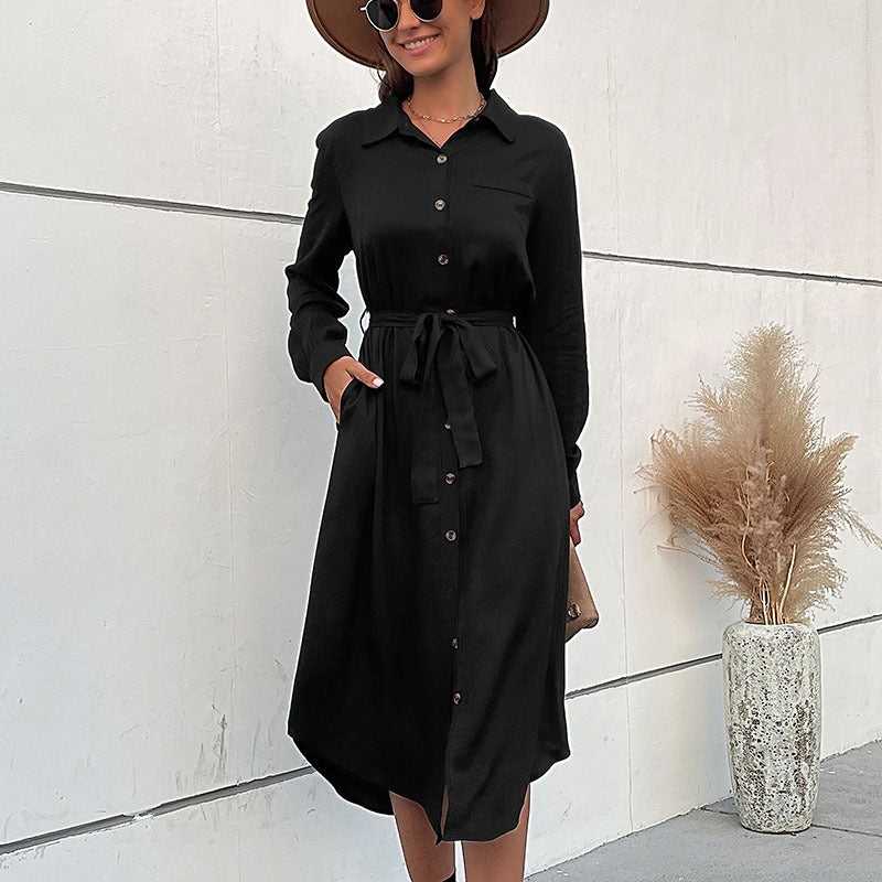 Damen Hemdblusenkleid mit taillierbarem Gürtel und eleganten Knopfdetails Drune
