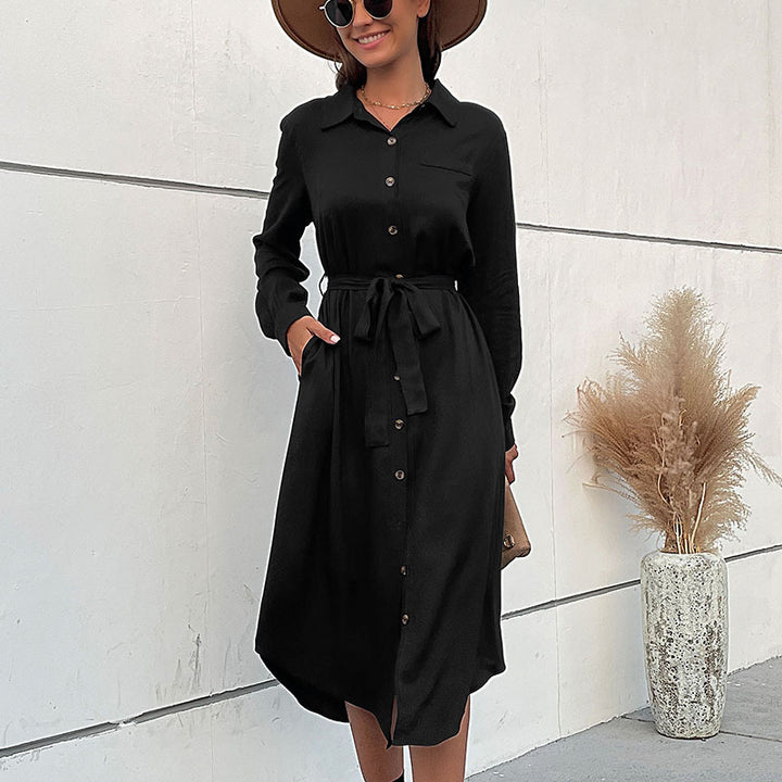 Damen Hemdblusenkleid mit taillierbarem Gürtel und eleganten Knopfdetails Drune