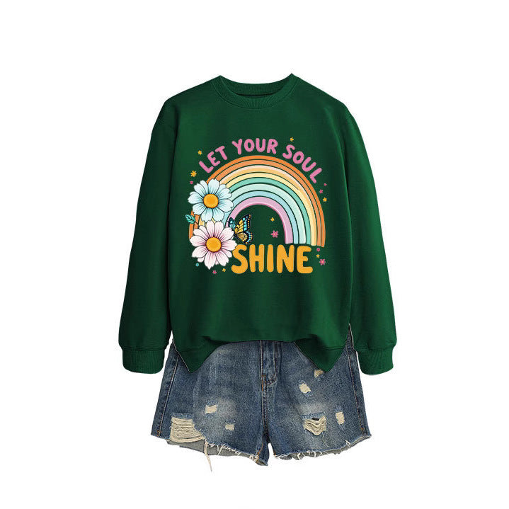 Damen Sweatshirt mit buntem Farbverlauf und floralem Grafikdesign Drune