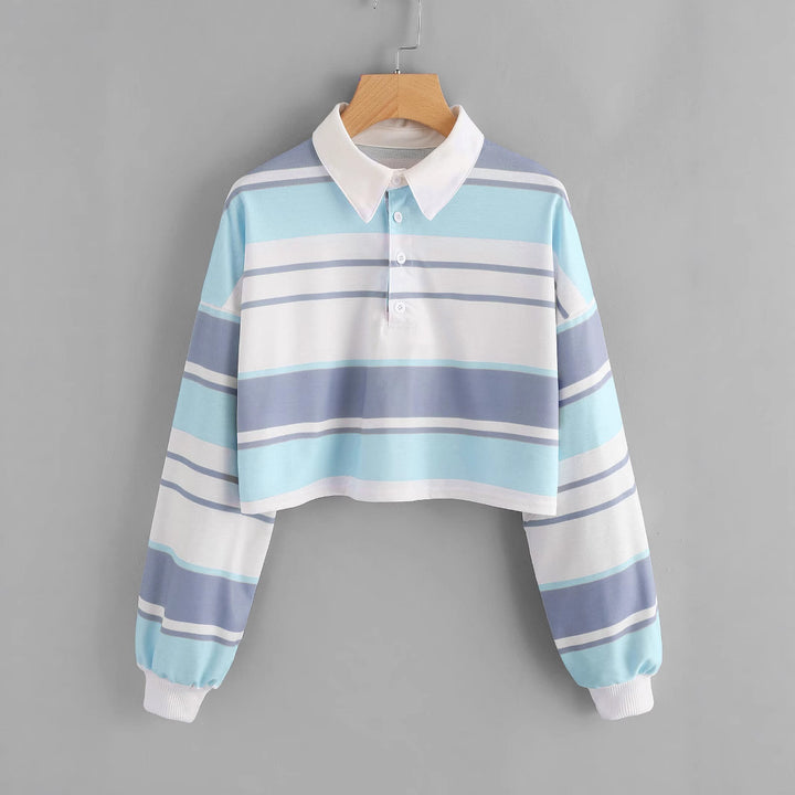 Damen Polo-Shirt im lässigen Crop-Design mit modischem Farbblockmuster Drune