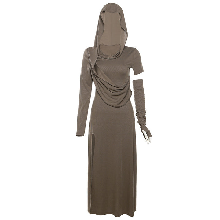 Damen Maxikleid mit Kapuze und drapiertem Oberteil Drune