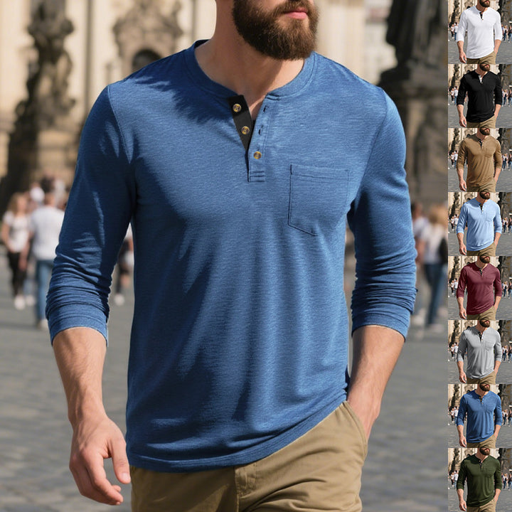 Herren Langarmshirt mit Knopfleiste und Brusttasche Drune