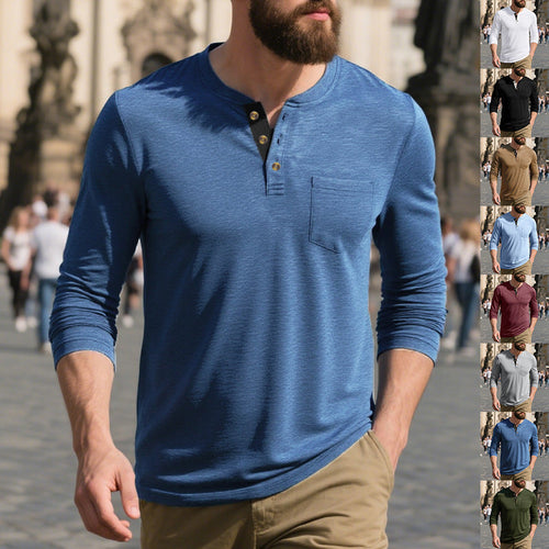 Herren Langarmshirt mit Knopfleiste und Brusttasche Drune