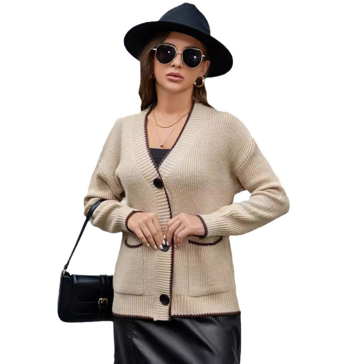 Damen Großer Strickcardigan mit praktischen Taschen und kontrastierendem Saum Drune