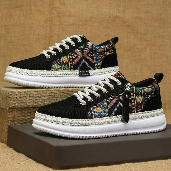 Damen espadrille-inspirierte Plateau-Sneaker mit gewebten Ethno-Einsätzen, seitlichem Reißverschluss und gedämpfter Leichtsohle Drune