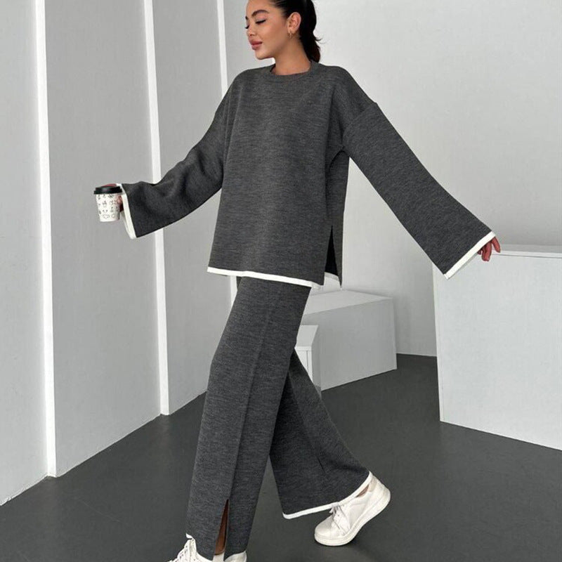 Damen lässiges Lounge-Set mit weitem Oberteil und stylishen Schlitzhosen Drune